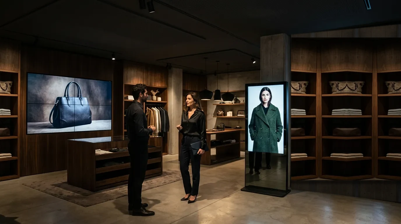 Concept store a Milano con videowall Lcd, totem Lcd e monitor nella sala riunioni – Omegaled