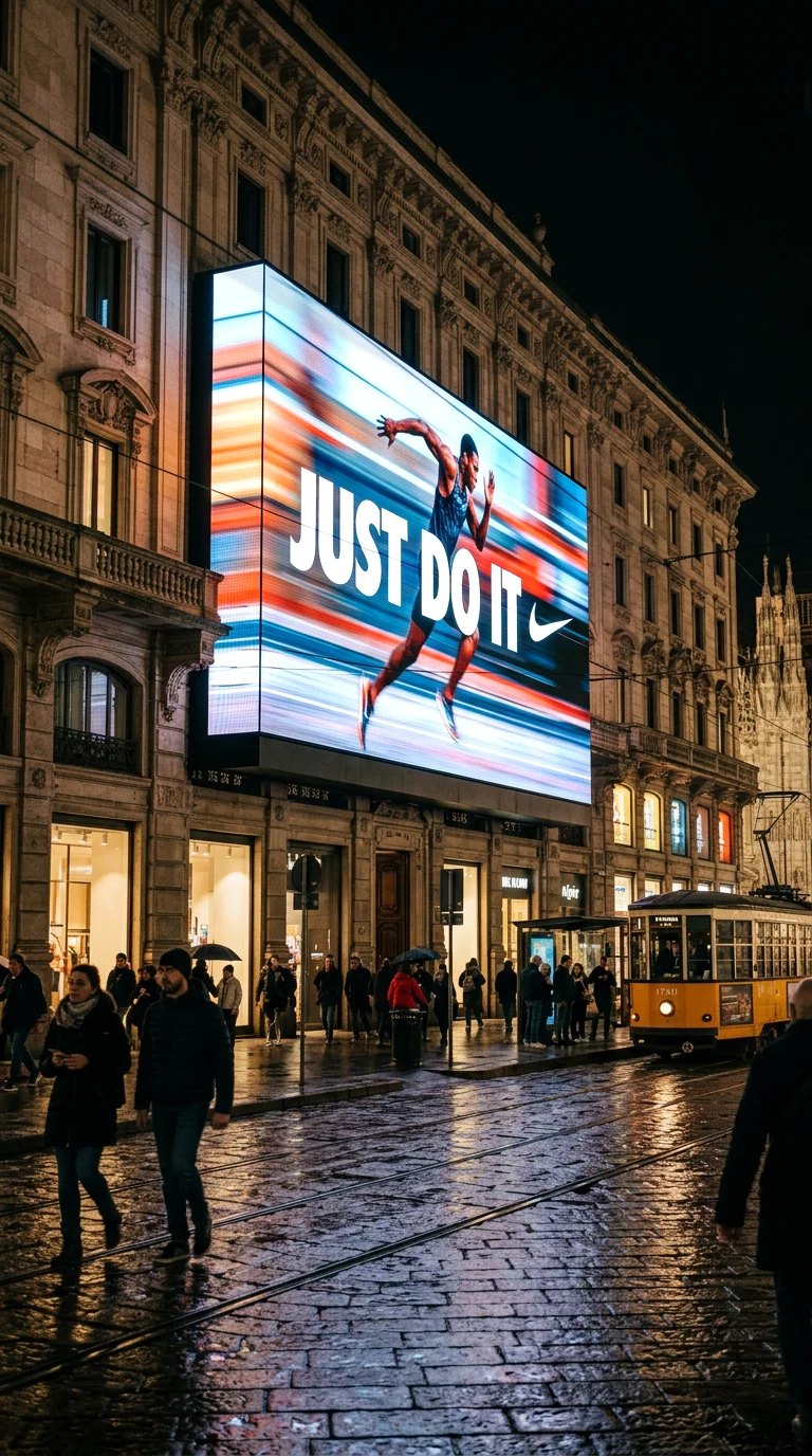 Ledwall pubblicitario su una facciata nel centro di Milano – Omegaled