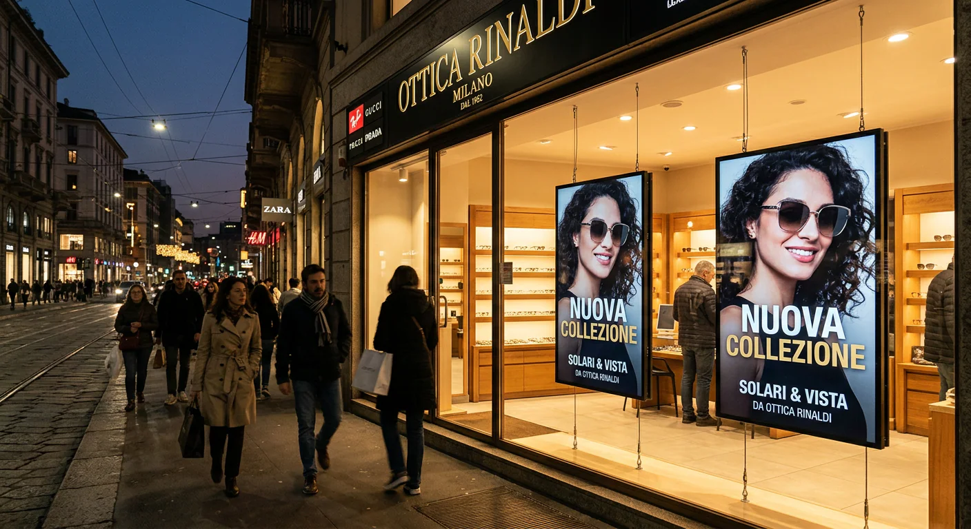 Display LCD in vetrina di un negozio di ottica – Omegaled
