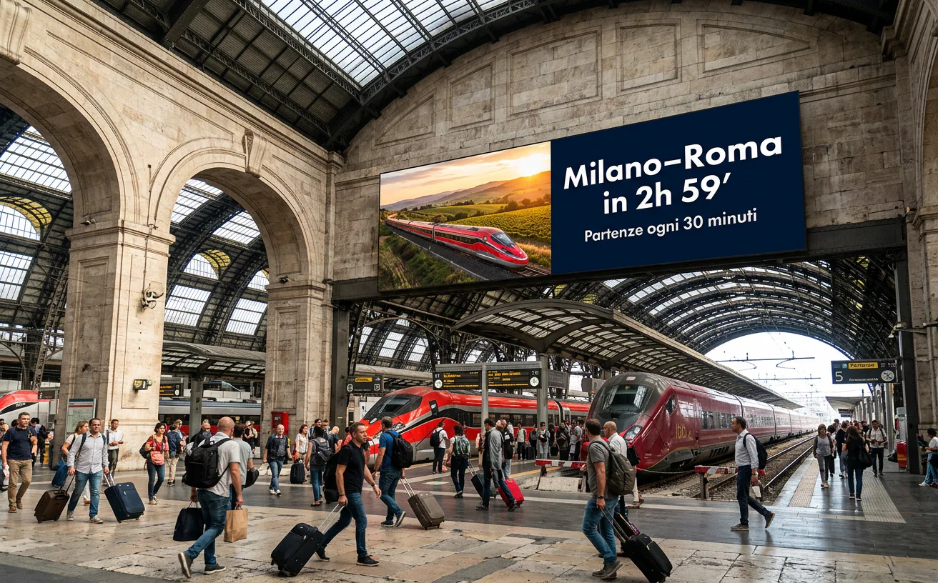 Ledwall pubblicitario nella stazione di Milano Centrale – Omegaled